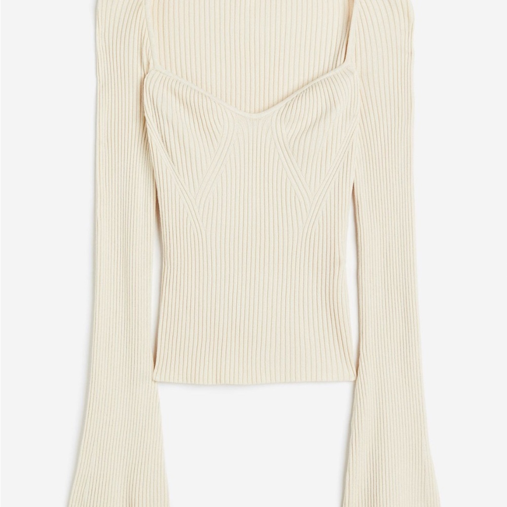 H&M Spring Cream Ribbed Knit Long Sleeve Top